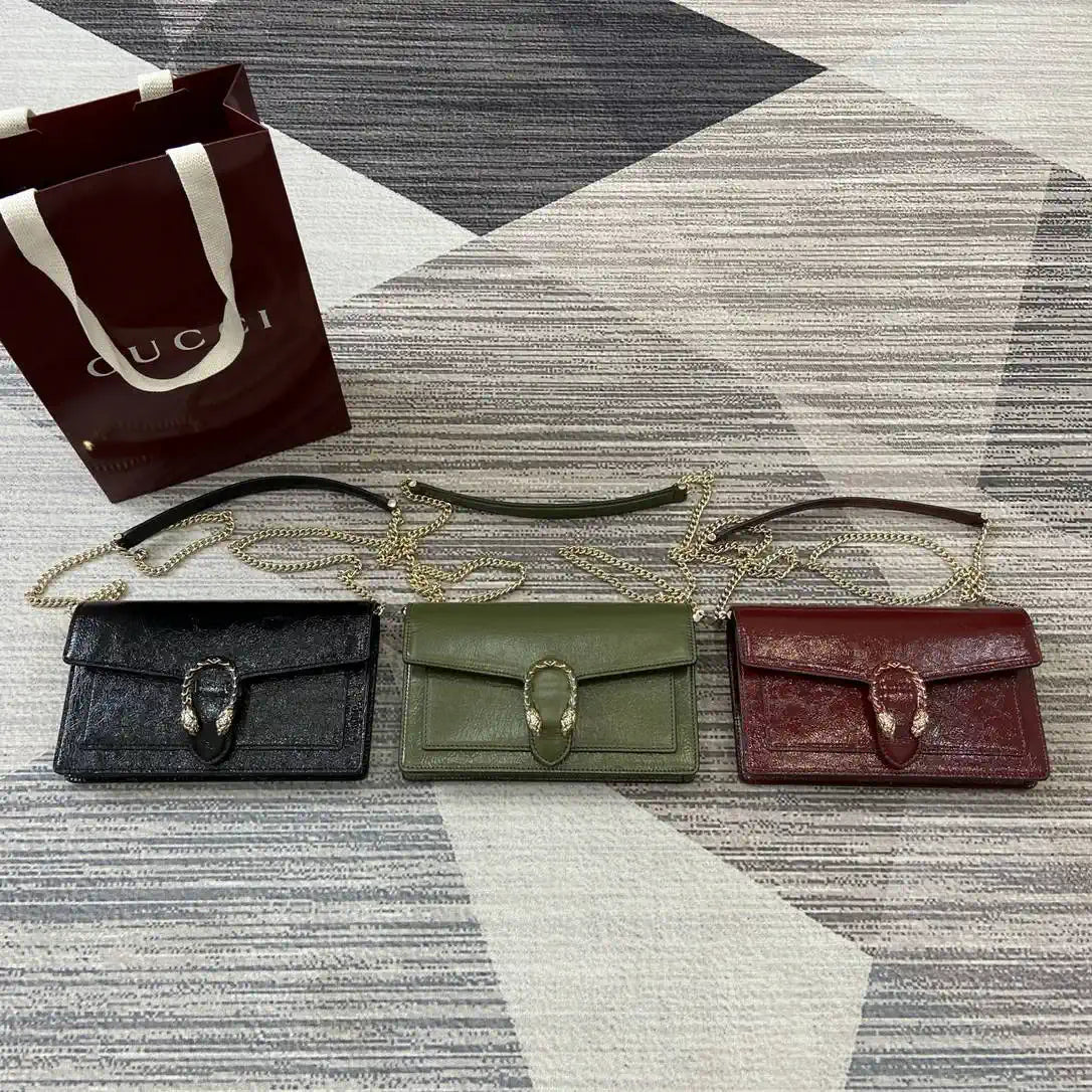 Gucci 837374 Dionysus Wallet On Chain Forest green patent leather