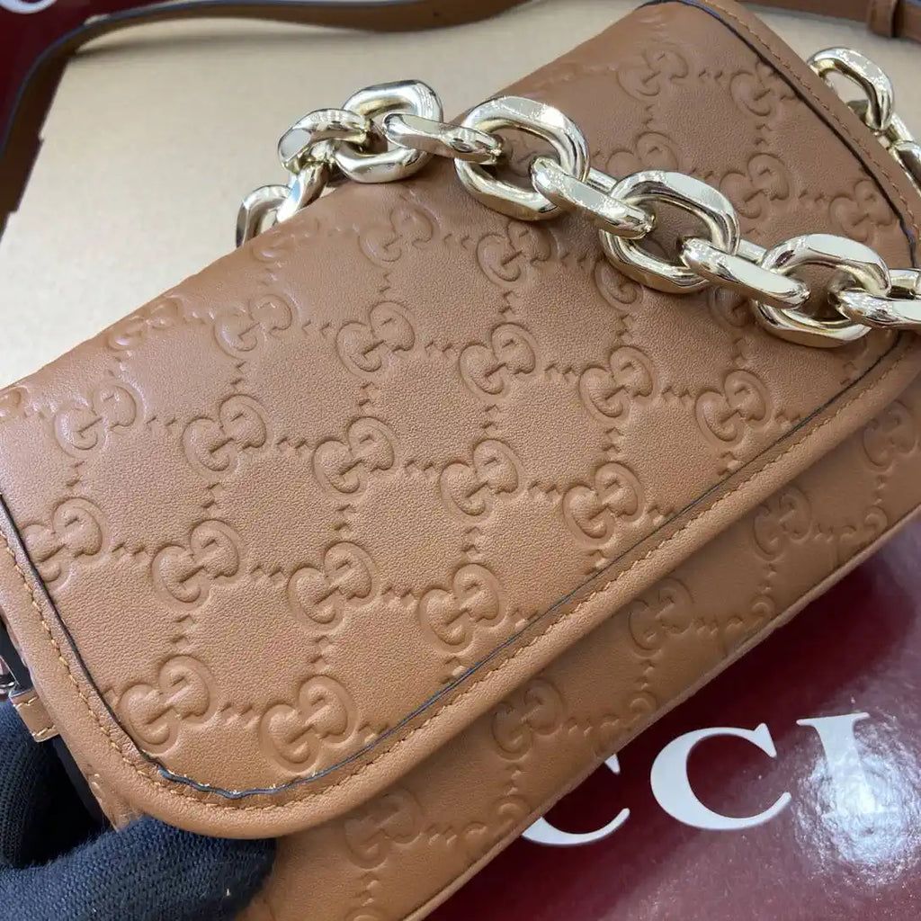 Gucci GG Emblem small shoulder bag 847448 Brown