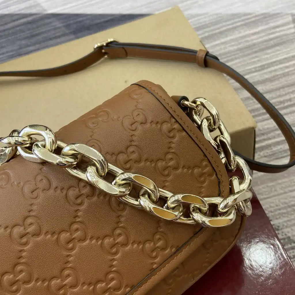 Gucci GG Emblem small shoulder bag 847448 Brown
