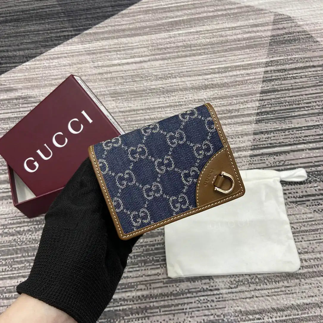 Gucci GG Emblem small wallet 820692 Navy Blue & Brown