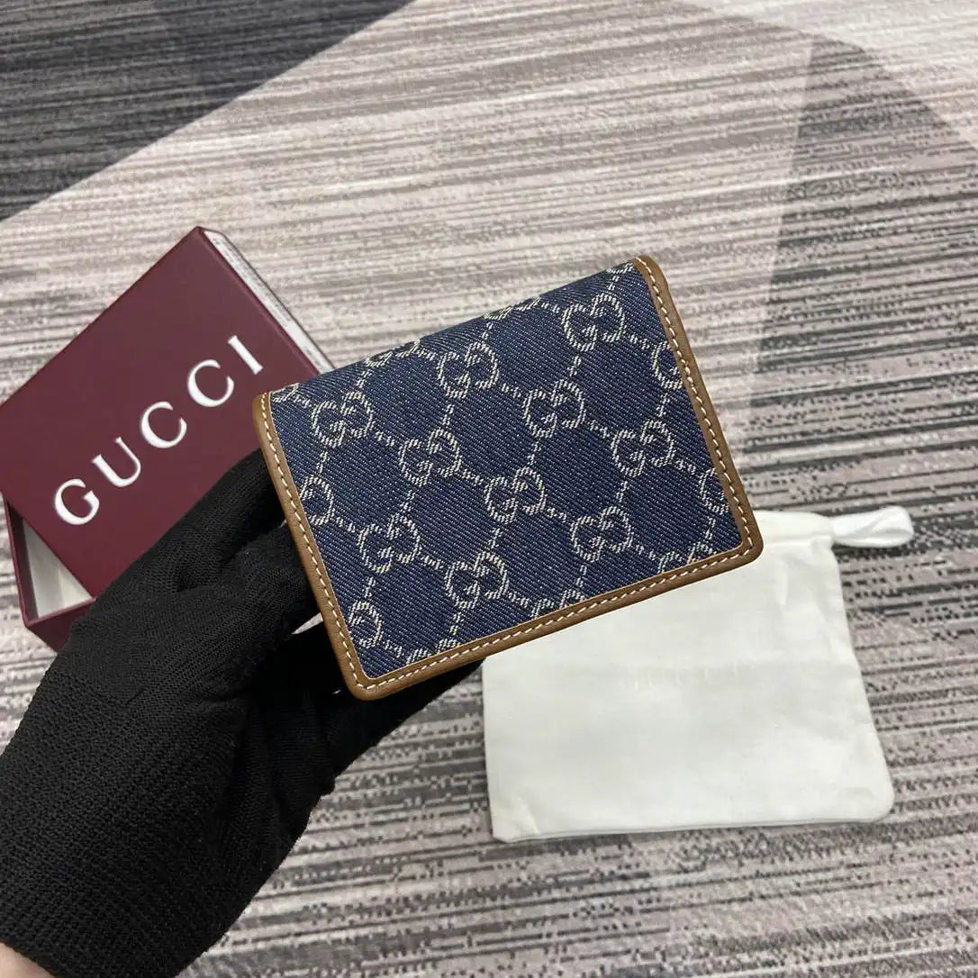 Gucci GG Emblem small wallet 820692 Navy Blue & Brown