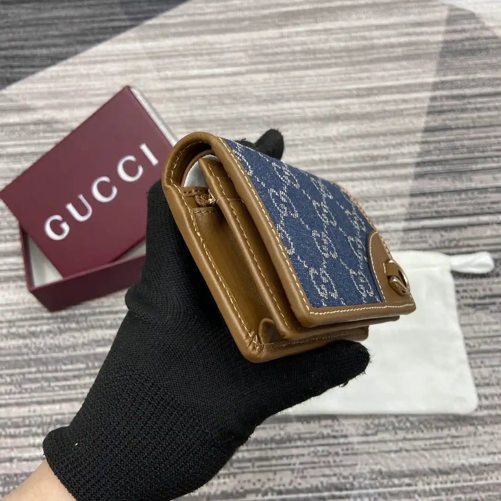 Gucci GG Emblem small wallet 820692 Navy Blue & Brown