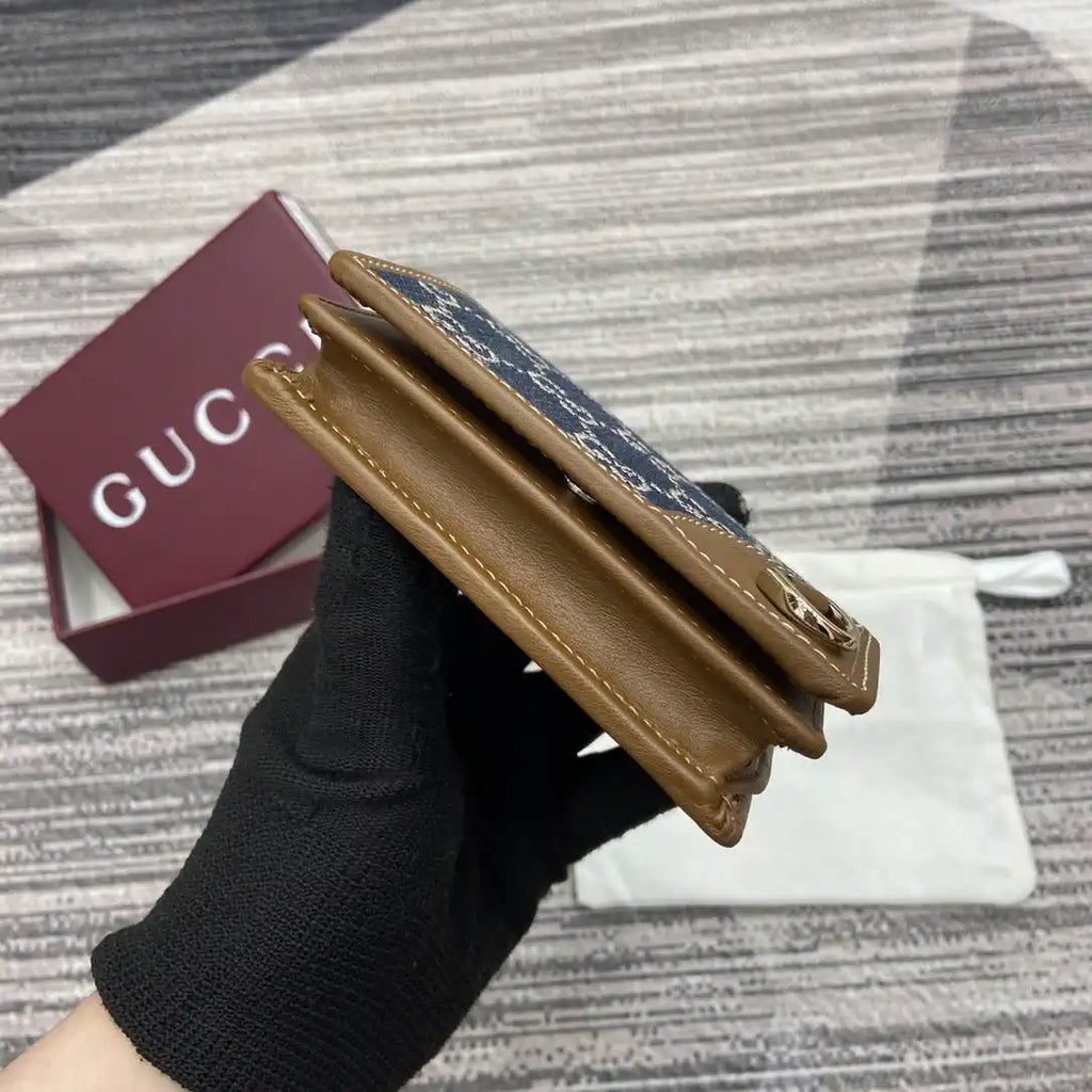 Gucci GG Emblem small wallet 820692 Navy Blue & Brown
