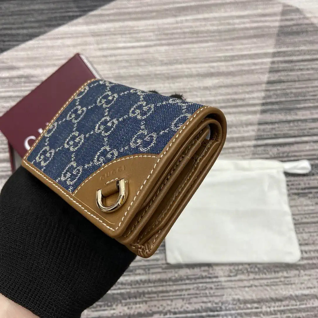 Gucci GG Emblem small wallet 820692 Navy Blue & Brown