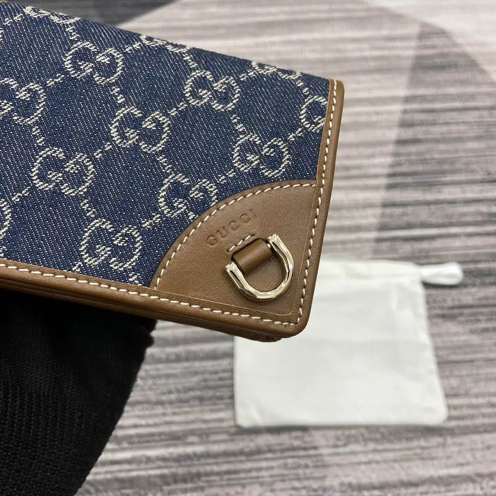 Gucci GG Emblem small wallet 820692 Navy Blue & Brown