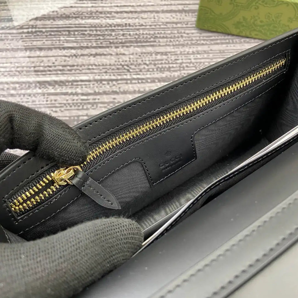 Gucci GG Emblem wallet with leather strap 820688 Biege & Black