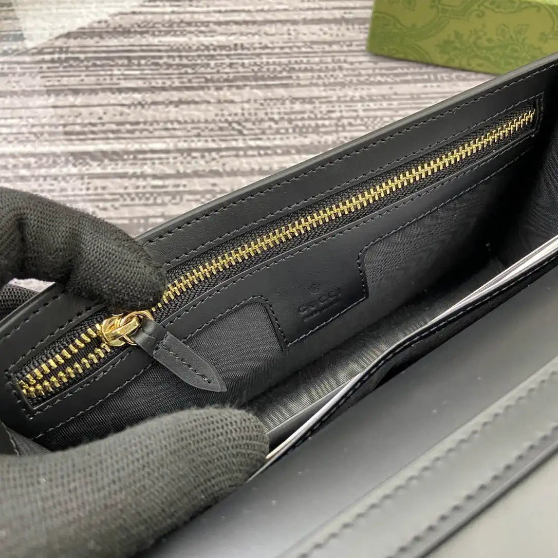 Gucci GG Emblem wallet with leather strap 820688 Biege & Black
