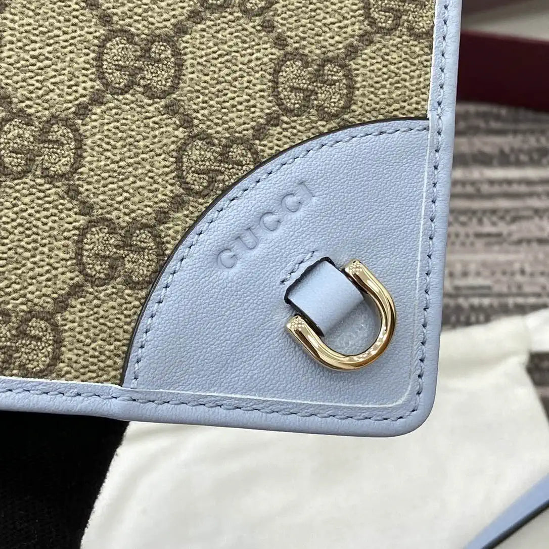 Gucci GG Emblem wallet with leather strap 820688 Biege & Blue