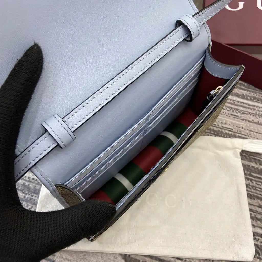Gucci GG Emblem wallet with leather strap 820688 Biege & Blue