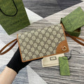 Gucci GG Emblem wallet with leather strap 820688 Biege & Dark Brown