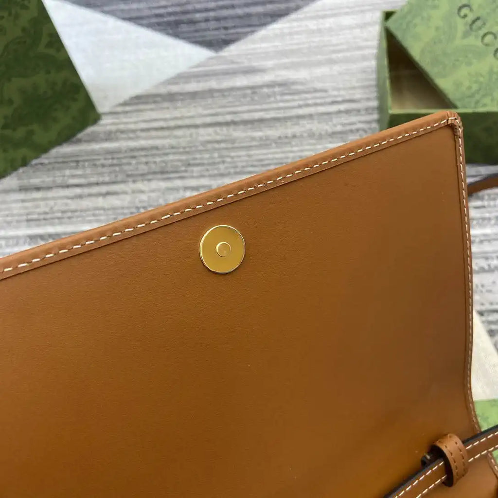 Gucci GG Emblem wallet with leather strap 820688 Biege & Dark Brown