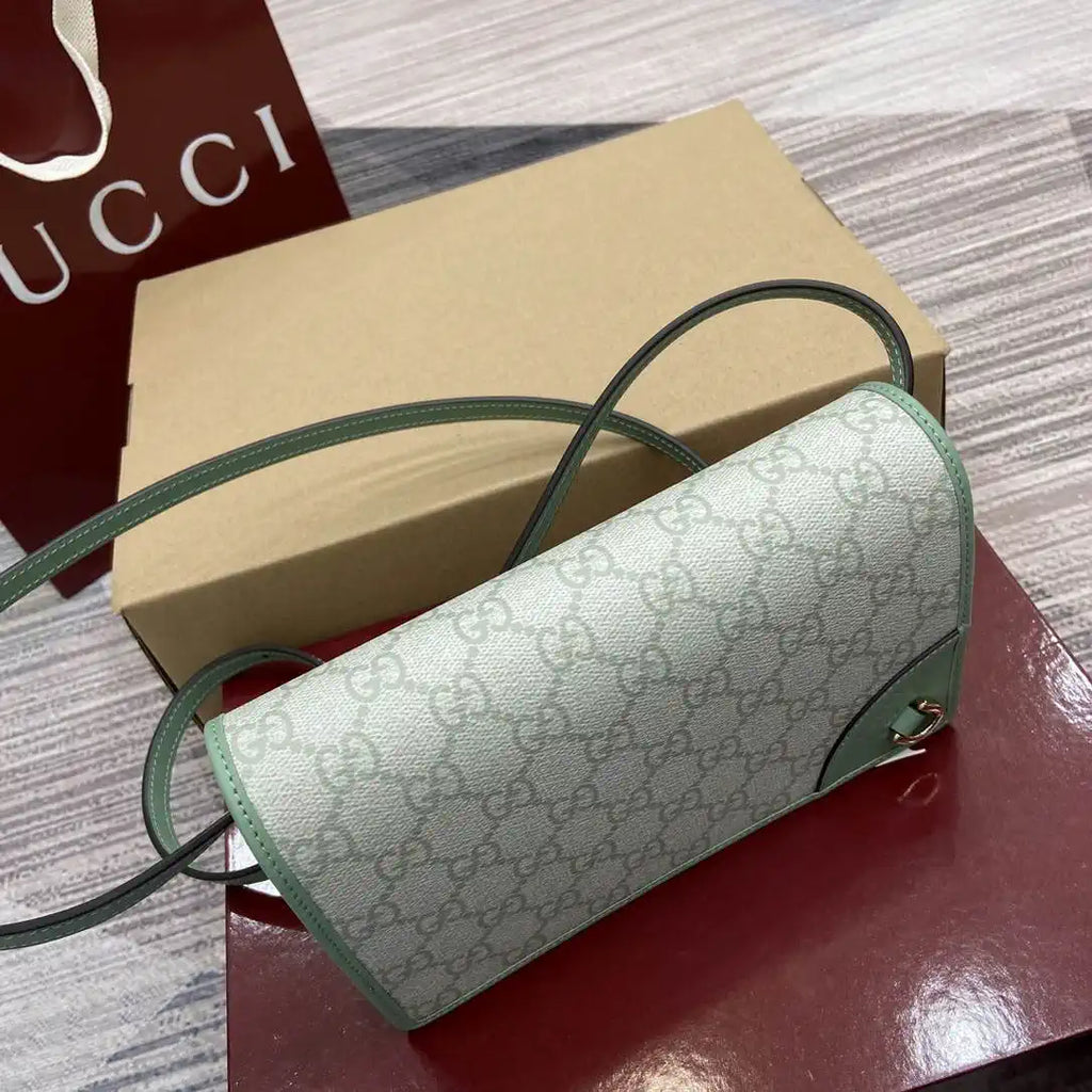 Gucci GG Emblem wallet with leather strap 820688 Biege & Green
