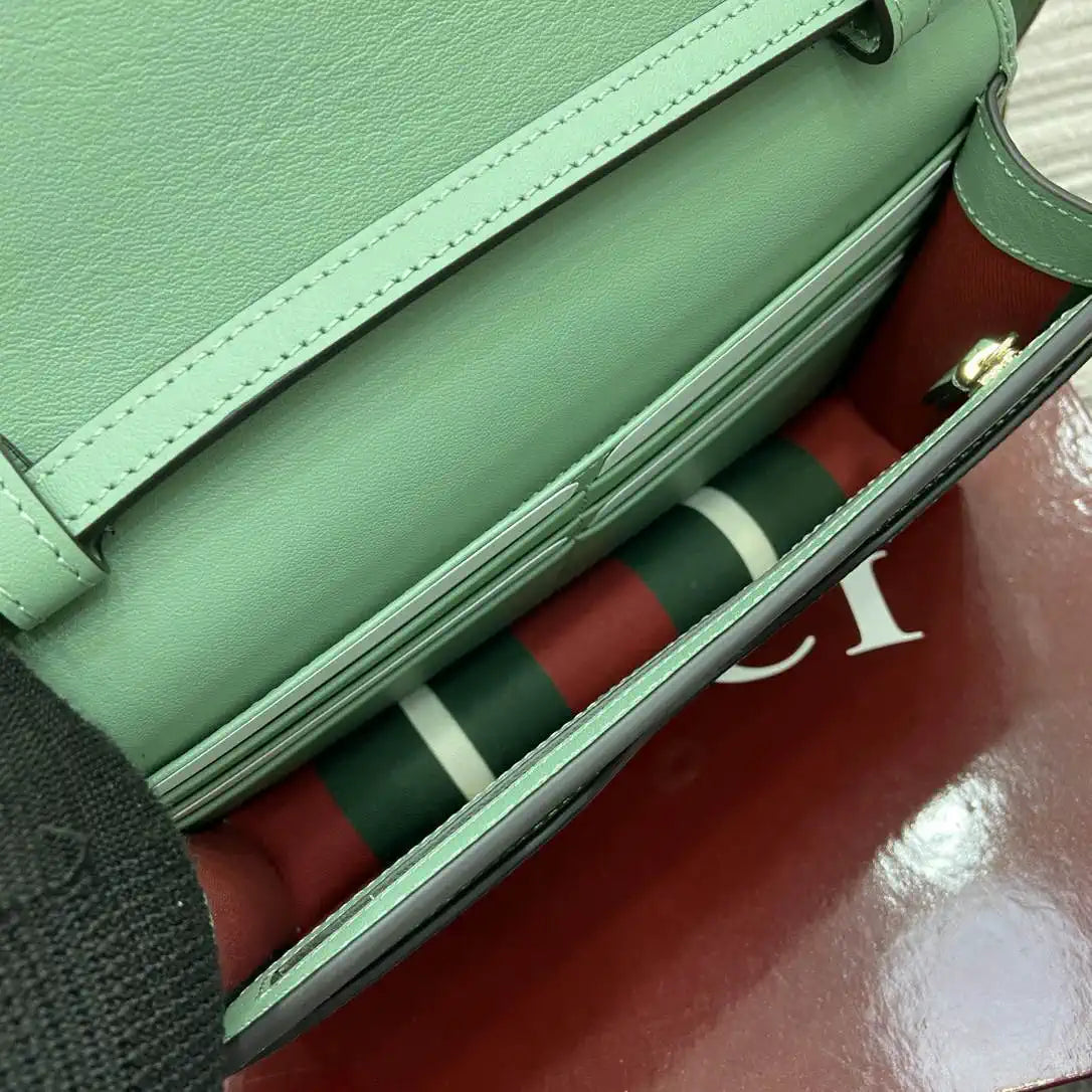 Gucci GG Emblem wallet with leather strap 820688 Biege & Green