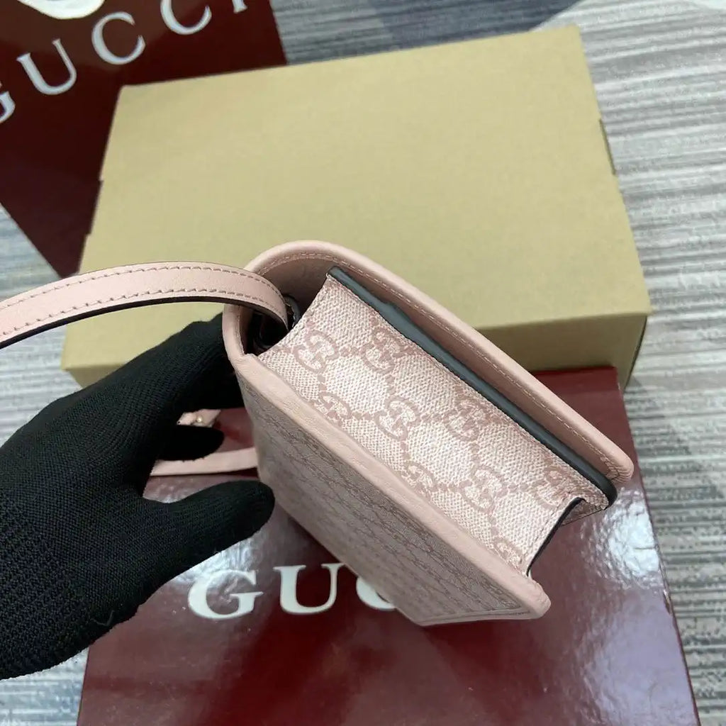 Gucci GG Emblem wallet with leather strap 820688 Biege & Pink