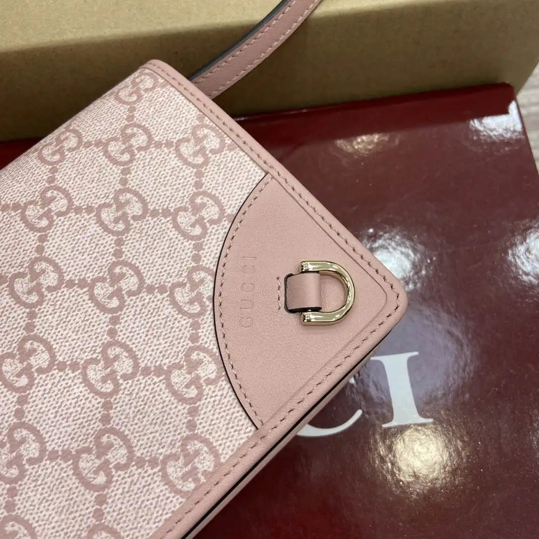 Gucci GG Emblem wallet with leather strap 820688 Biege & Pink