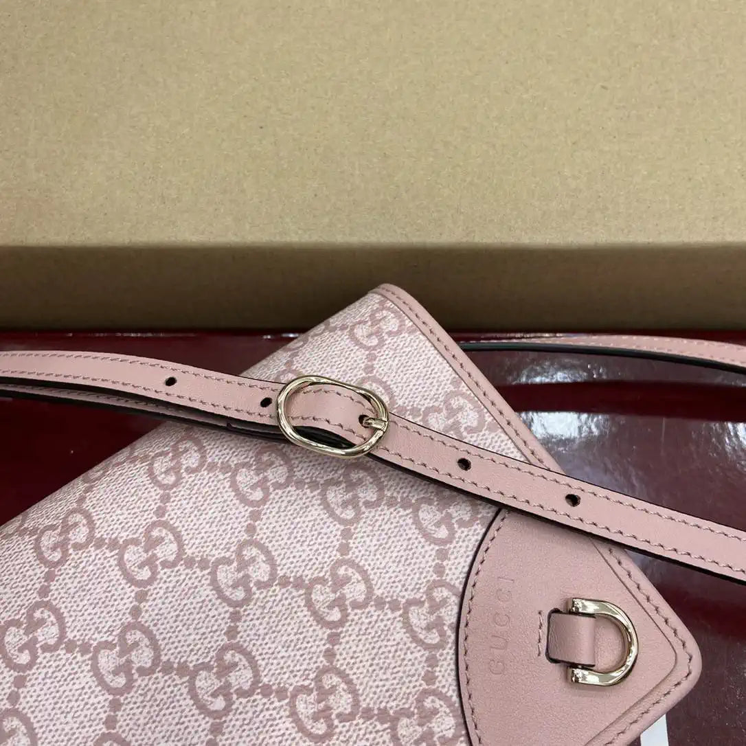 Gucci GG Emblem wallet with leather strap 820688 Biege & Pink
