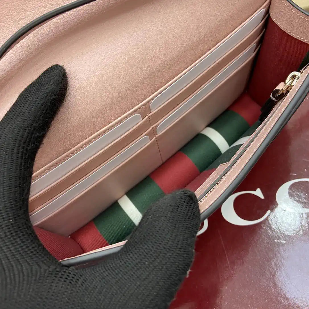 Gucci GG Emblem wallet with leather strap 820688 Biege & Pink