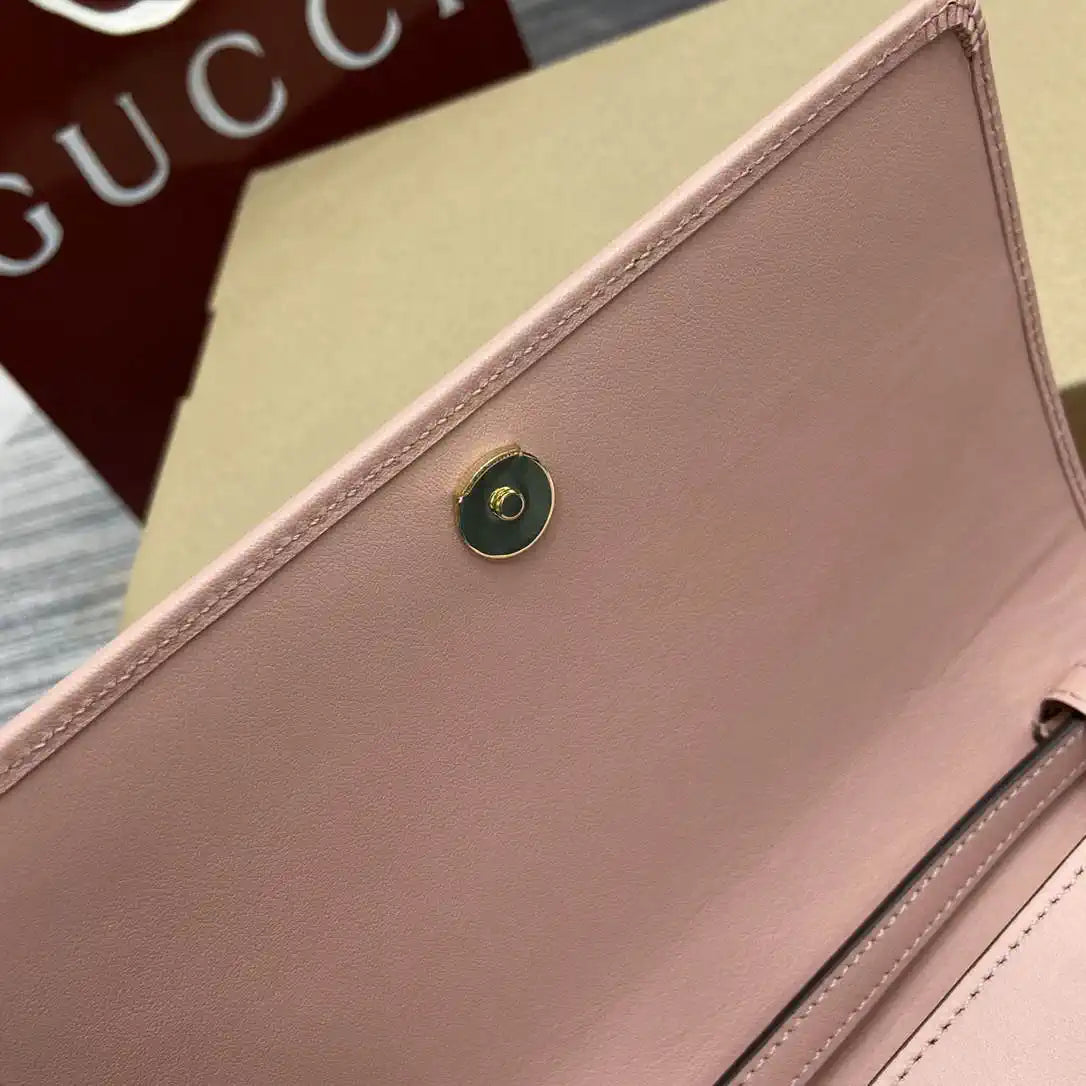 Gucci GG Emblem wallet with leather strap 820688 Biege & Pink