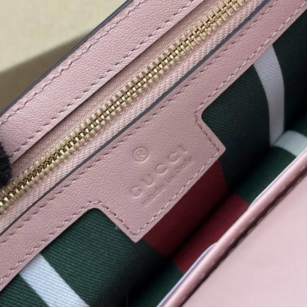 Gucci GG Emblem wallet with leather strap 820688 Biege & Pink