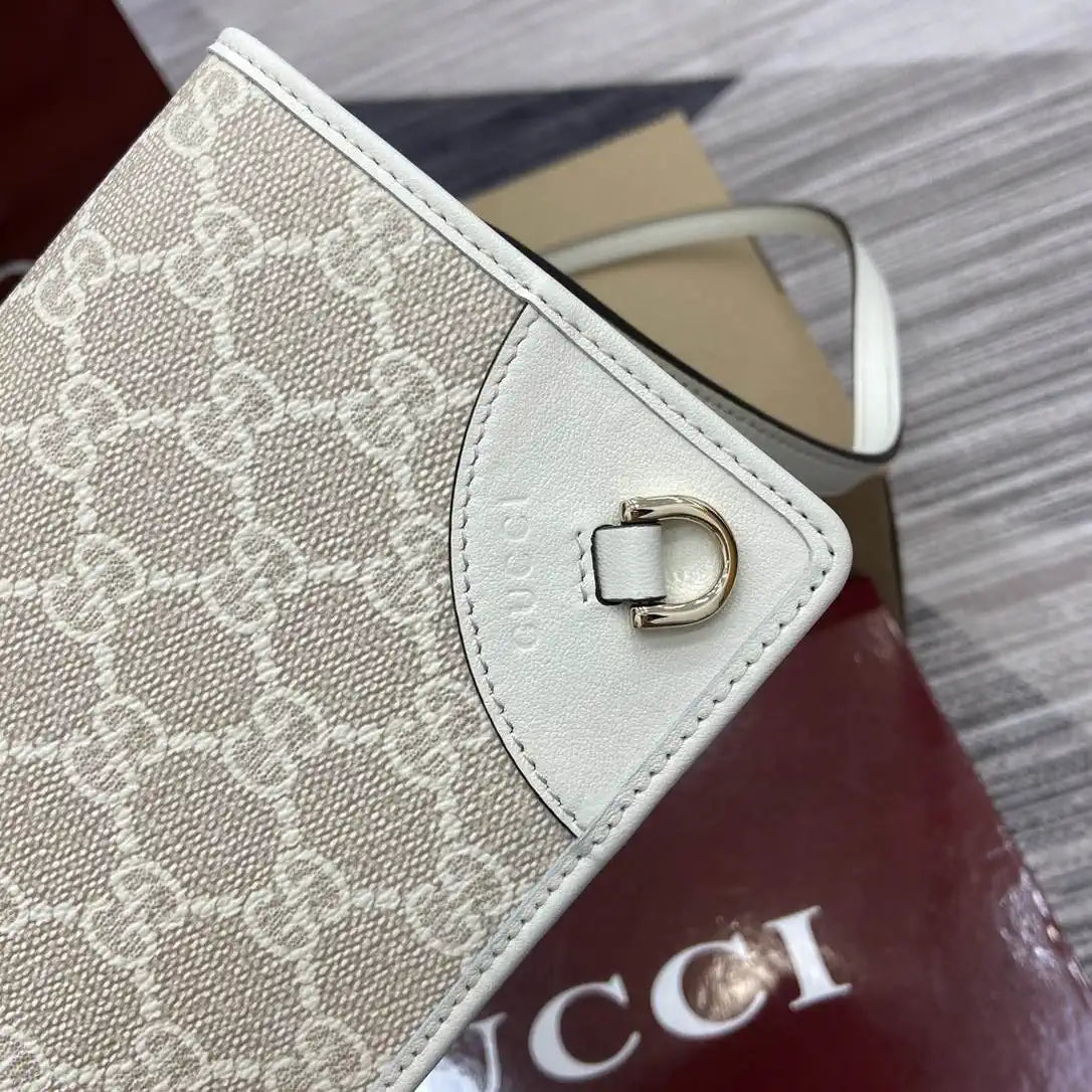 Gucci GG Emblem wallet with leather strap 820688 Biege & White