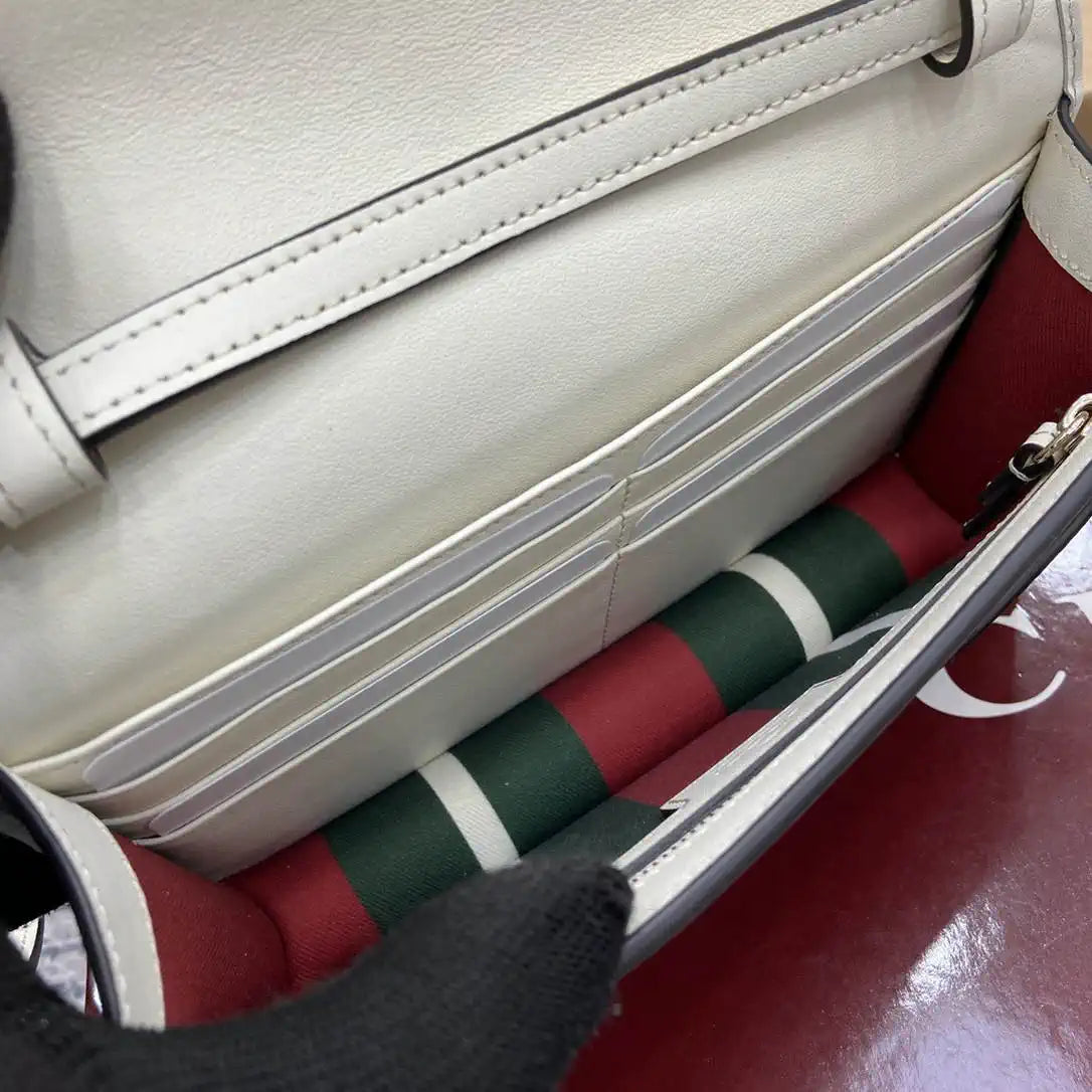 Gucci GG Emblem wallet with leather strap 820688 Biege & White