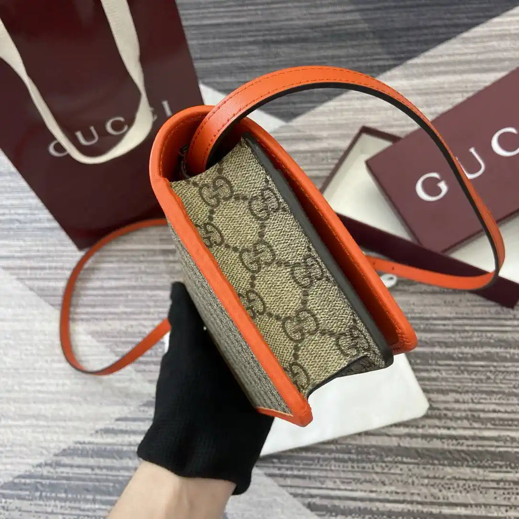 Gucci GG Emblem wallet with leather strap 820688 Biege &Orange