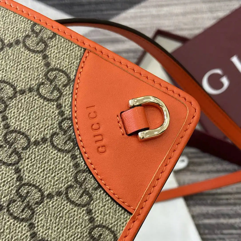Gucci GG Emblem wallet with leather strap 820688 Biege &Orange