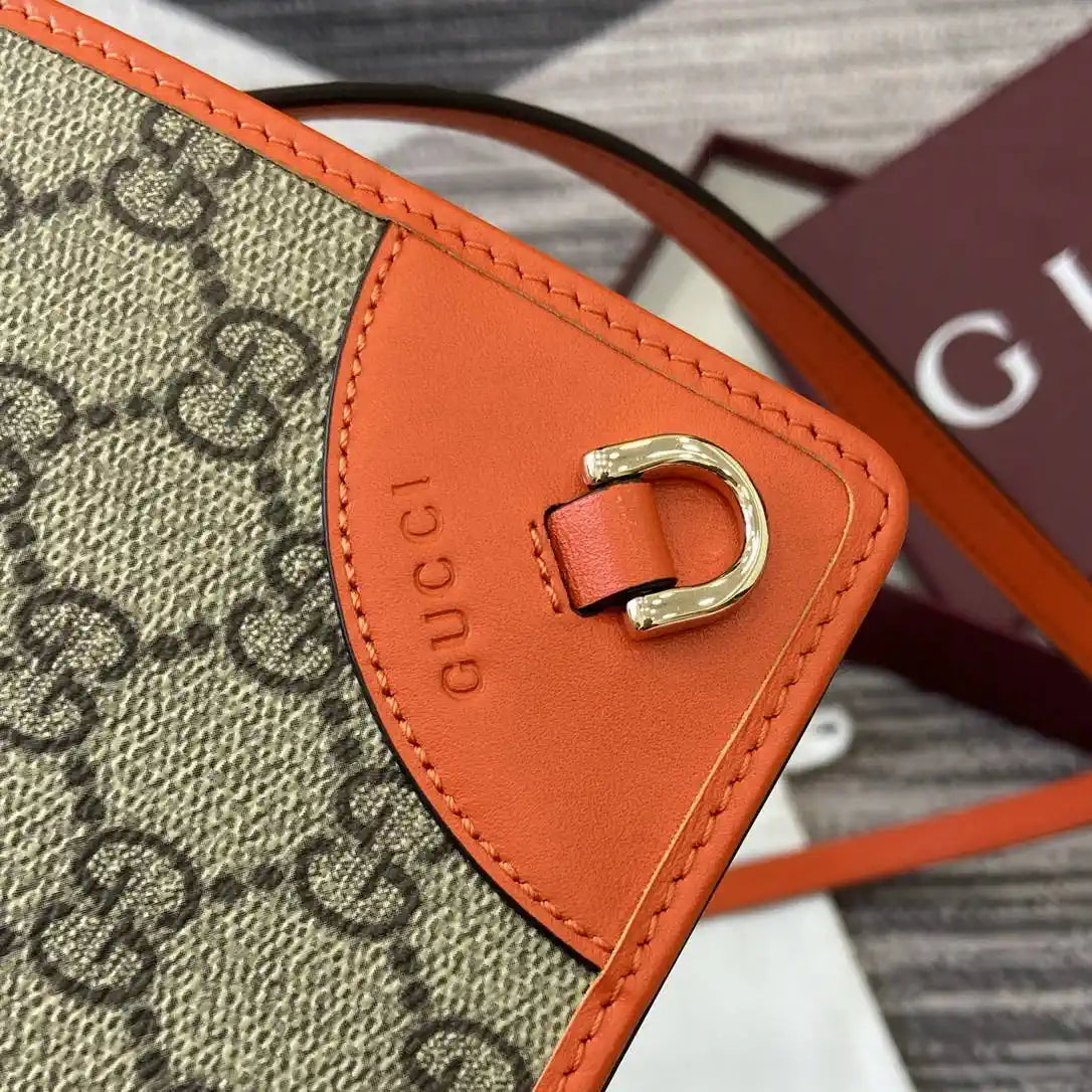 Gucci GG Emblem wallet with leather strap 820688 Biege &Orange