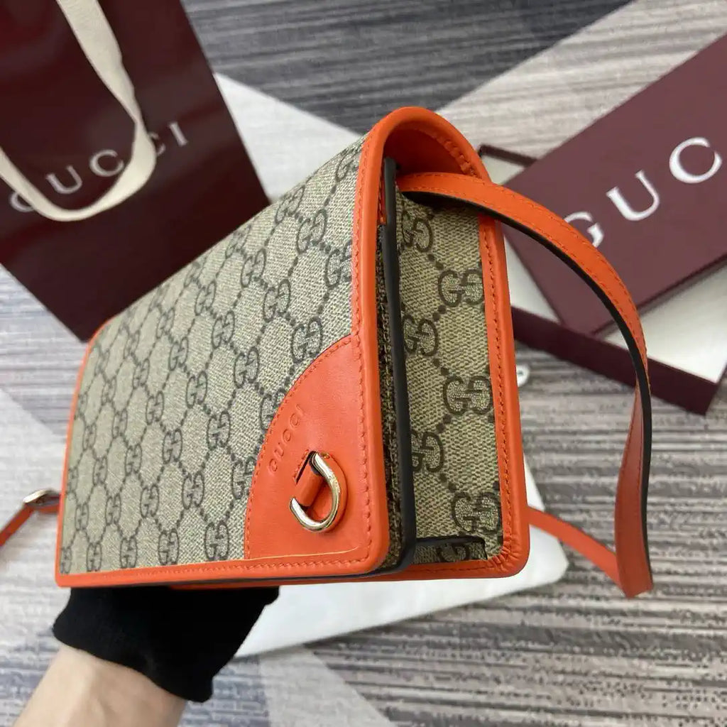 Gucci GG Emblem wallet with leather strap 820688 Biege &Orange