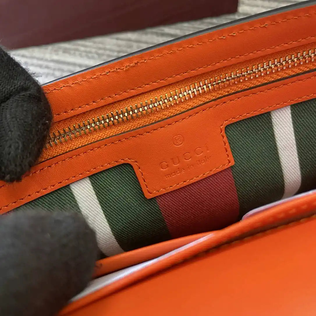 Gucci GG Emblem wallet with leather strap 820688 Biege &Orange