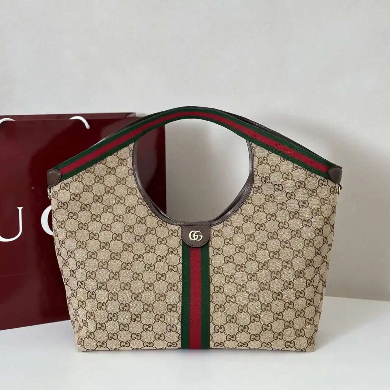 Gucci Giglio XL large tote bag 853971 Beige & dark brown GG canvas