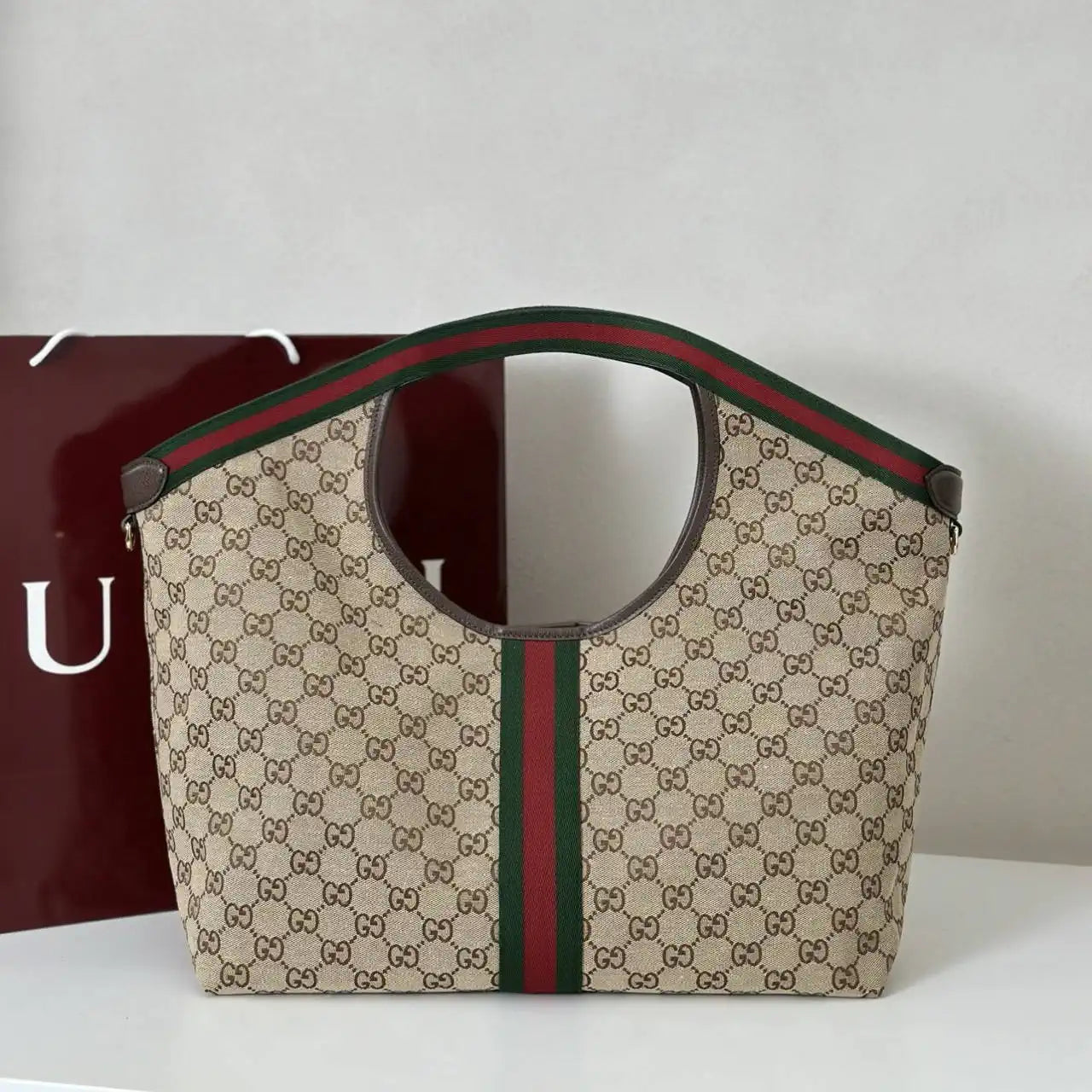 Gucci Giglio XL large tote bag 853971 Beige & dark brown GG canvas