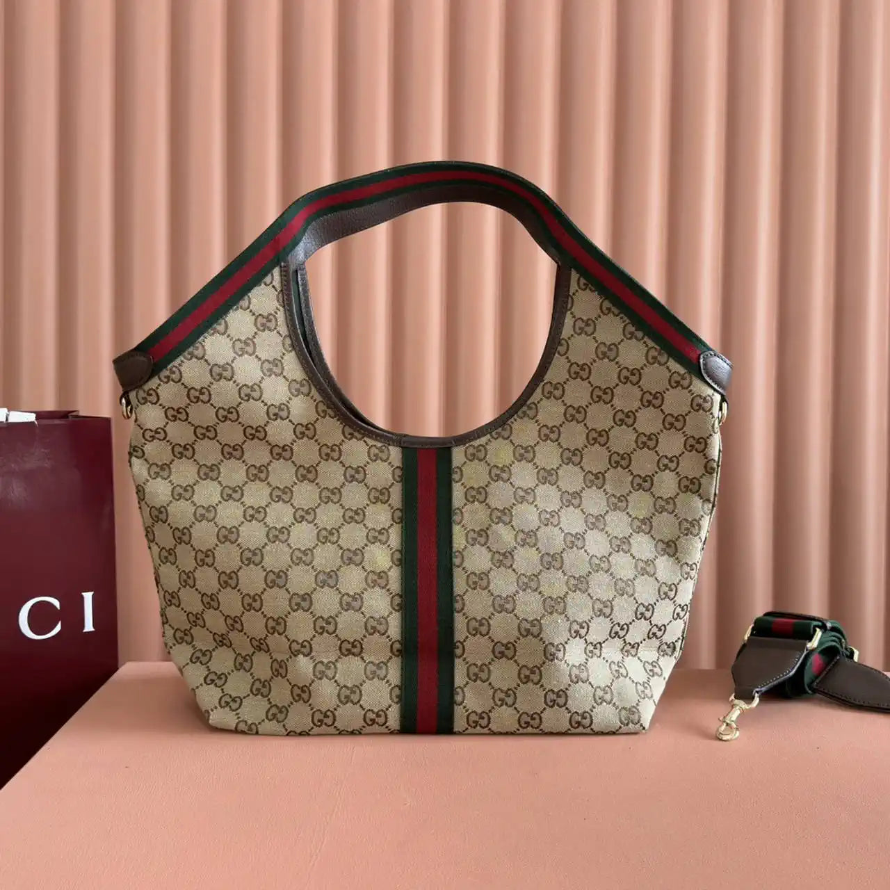 Gucci Giglio Large tote bag 853972 beige and brown GG canvas