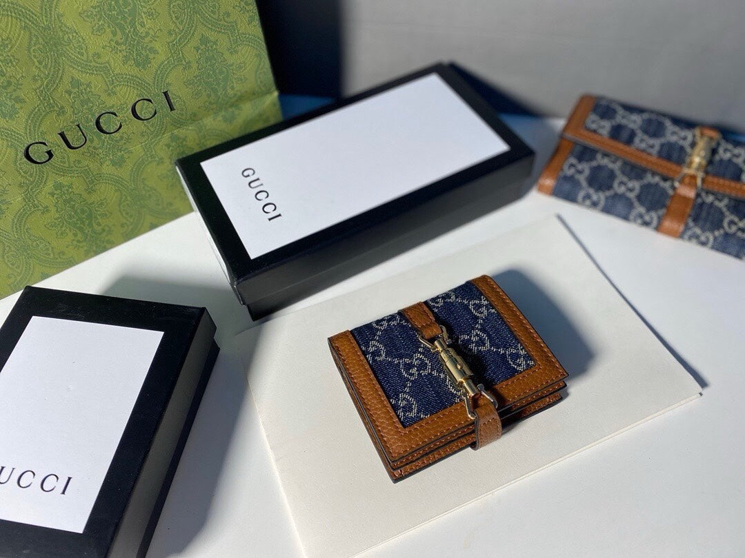 Gucci Jackie 1961 card case wallet 645536 Brown & navy