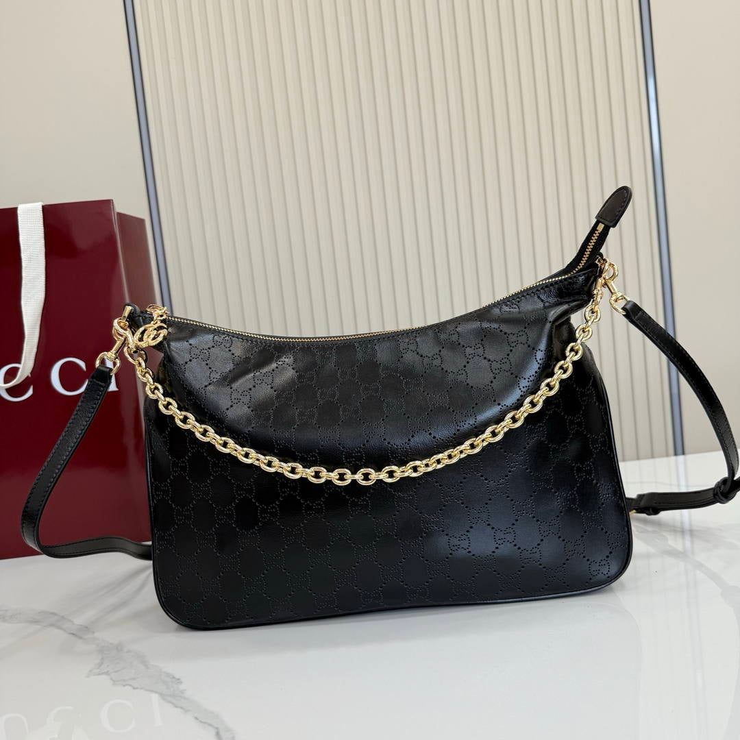 Gucci Lady Lunetta Chain medium shoulder bag A006OA Black