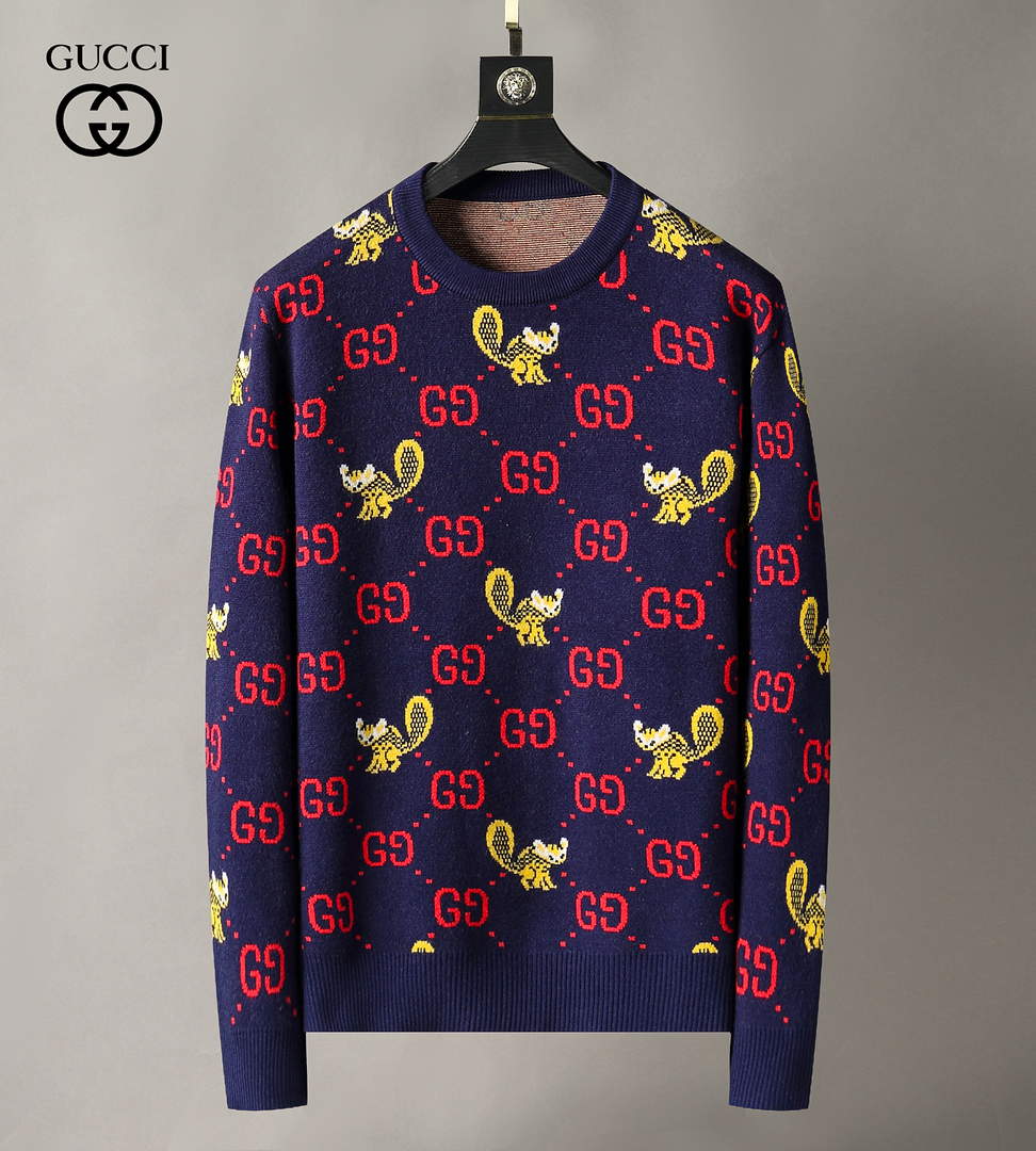 Gucci Men's Sweaters Designer Gucci Sweaters and Cardigans Clothing 36009 Navy Blue and red