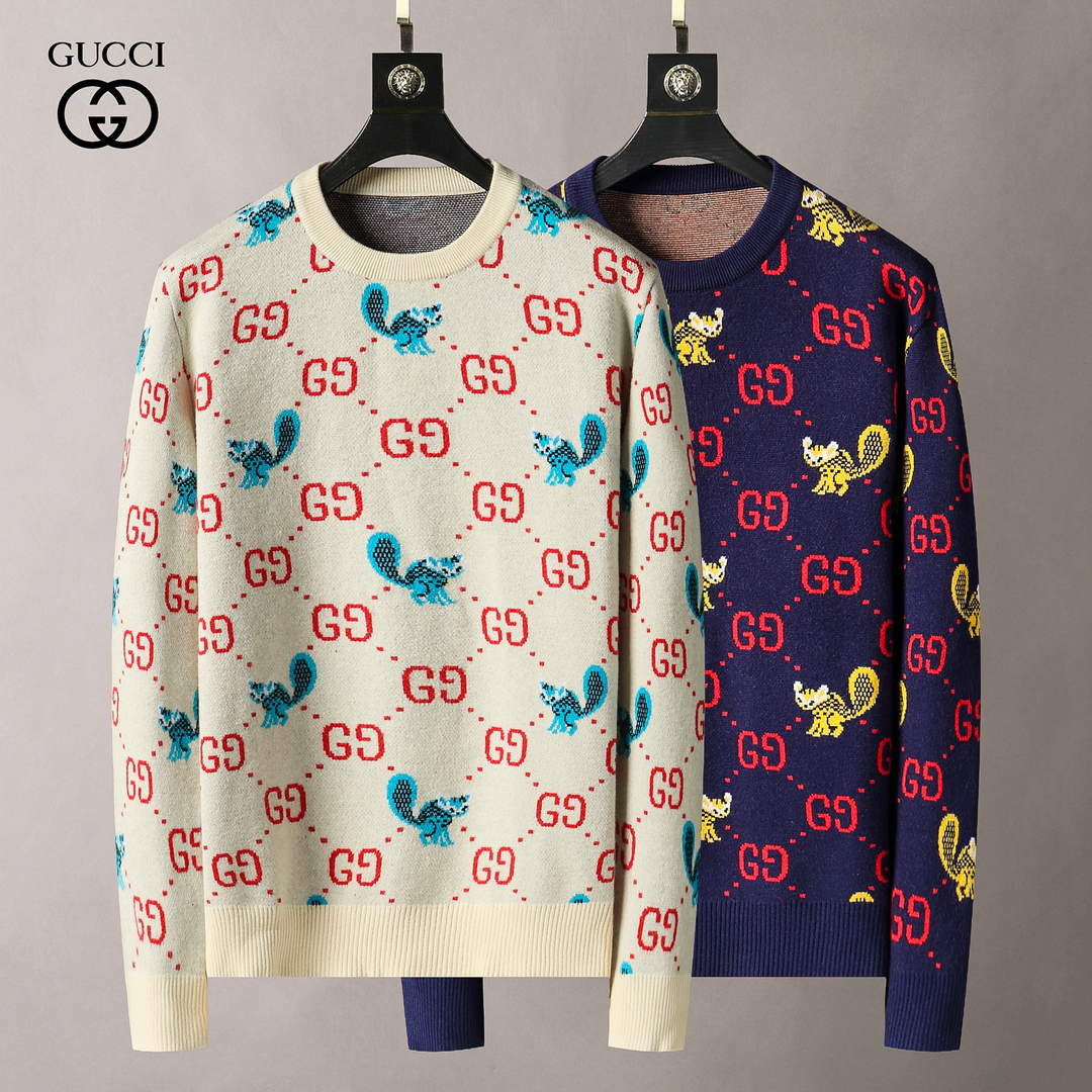Gucci Men's Sweaters Designer Gucci Sweaters and Cardigans Clothing 36009 Navy Blue and red