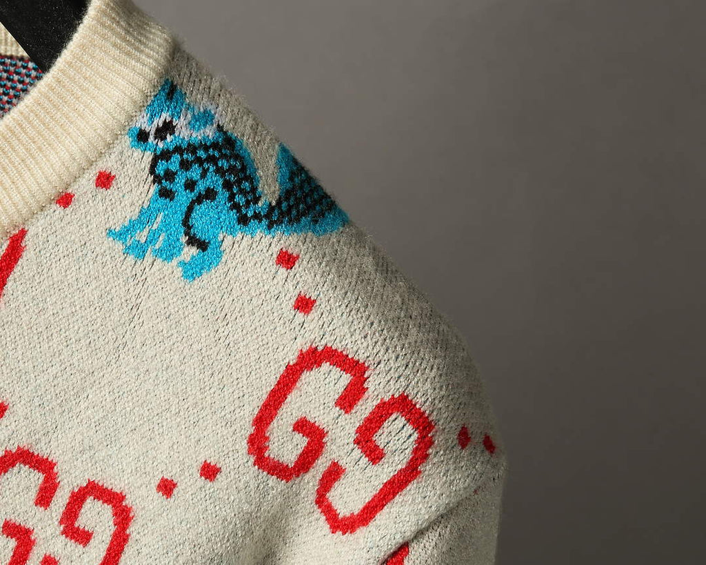 Gucci Men's Sweaters Designer Gucci Sweaters and Cardigans Clothing 36009 Navy Blue and red