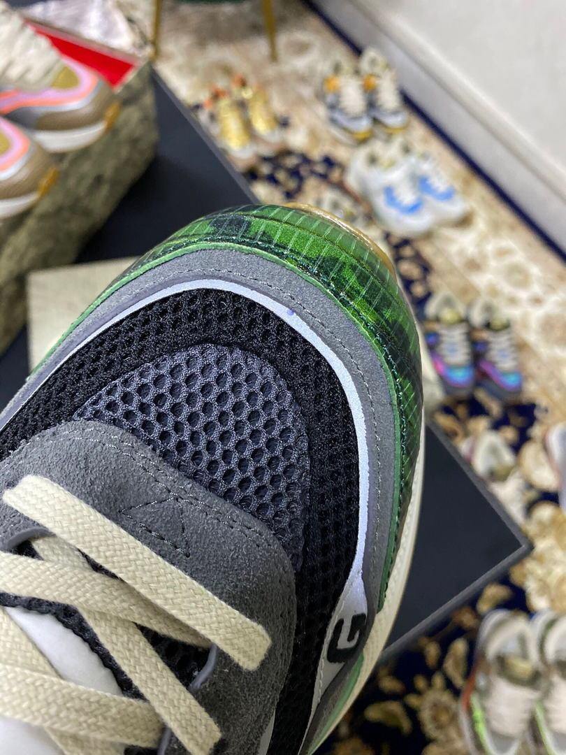 Gucci Men¡¯s Ultrapace R Leather Sneaker 81112 Green and Gray - luxibagsmall