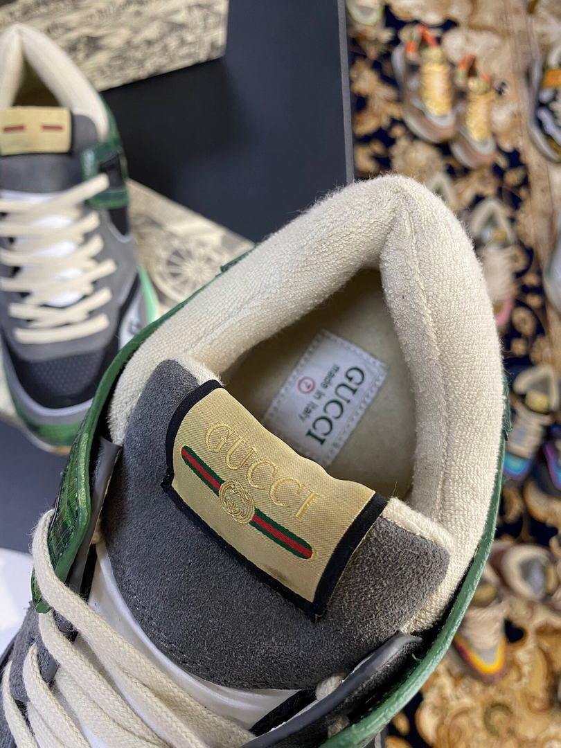 Gucci Men¡¯s Ultrapace R Leather Sneaker 81112 Green and Gray - luxibagsmall