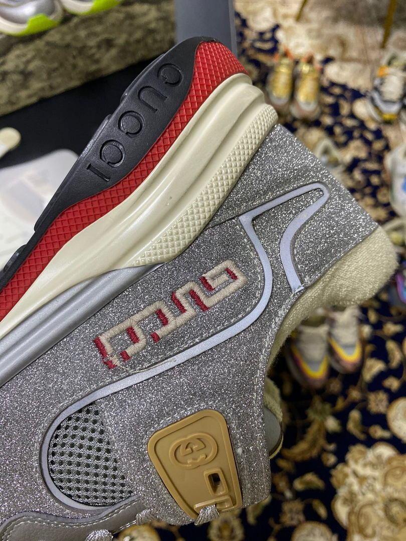 Gucci Men¡¯s Ultrapace R Leather Sneaker 81112 Silver and Gray - luxibagsmall