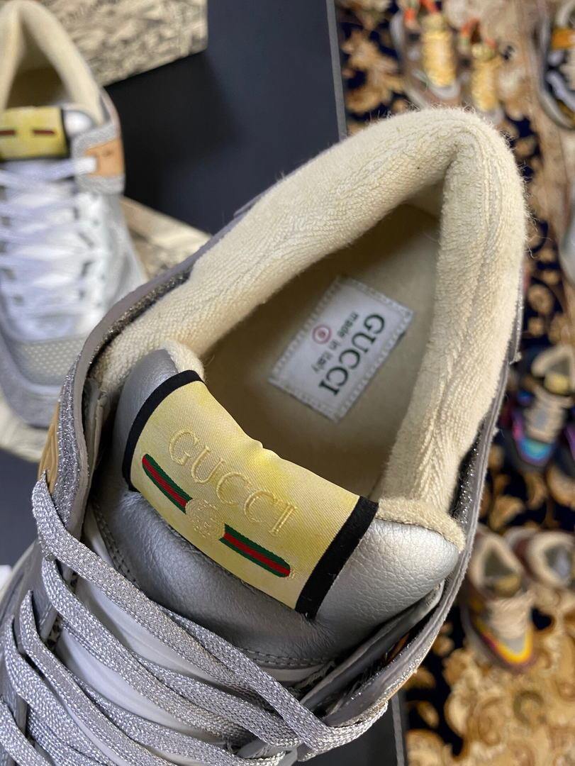 Gucci Men¡¯s Ultrapace R Leather Sneaker 81112 Silver and Gray - luxibagsmall
