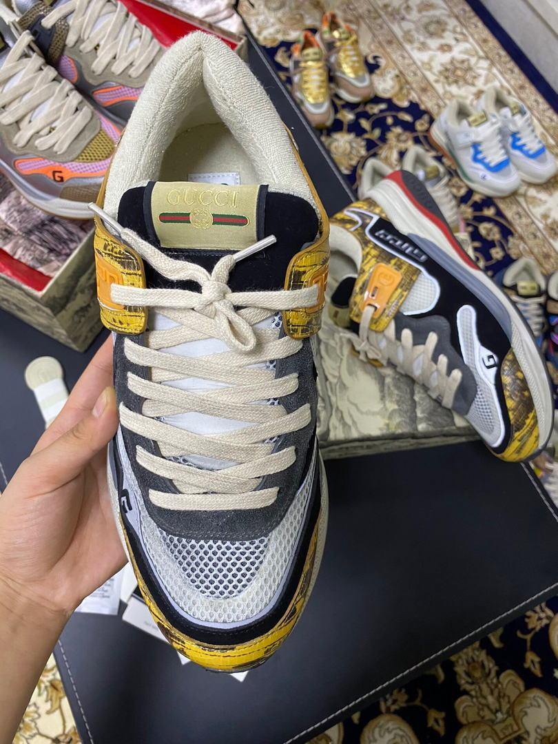 Gucci Men¡¯s Ultrapace R Leather Sneaker 81112 Yellow and Black - luxibagsmall