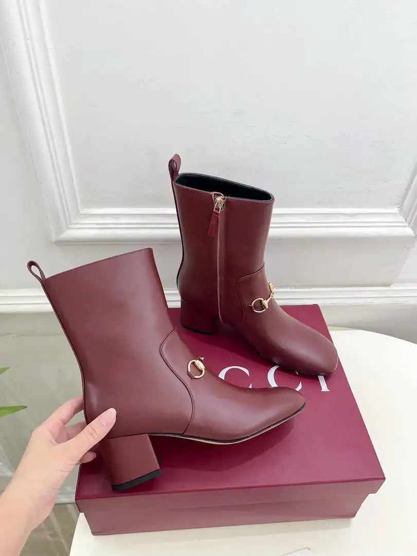 Gucci Women Classic horsebit chunky heel ankle boots G77358