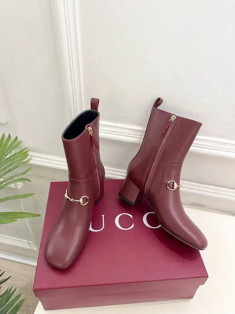 Gucci Women Classic horsebit chunky heel ankle boots G77358