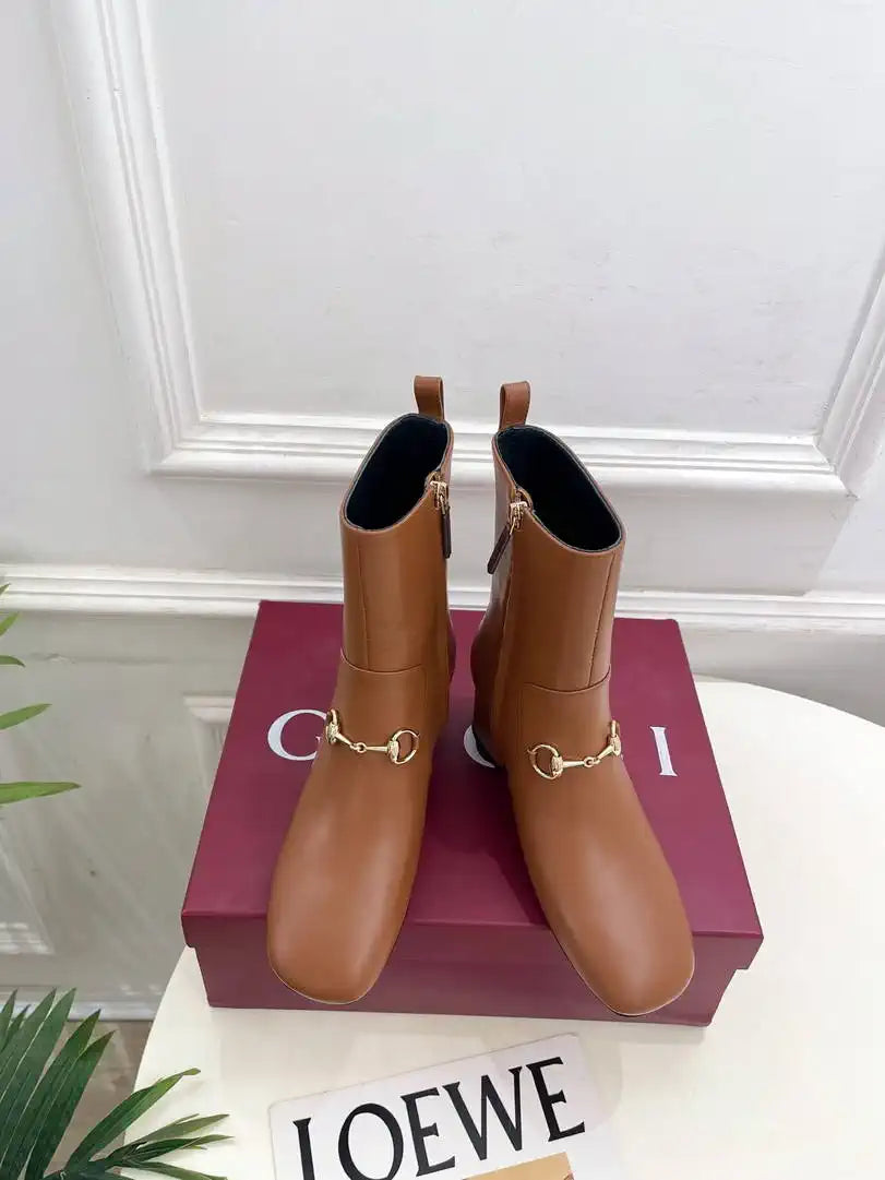 Gucci Women Classic horsebit chunky heel ankle boots G77359