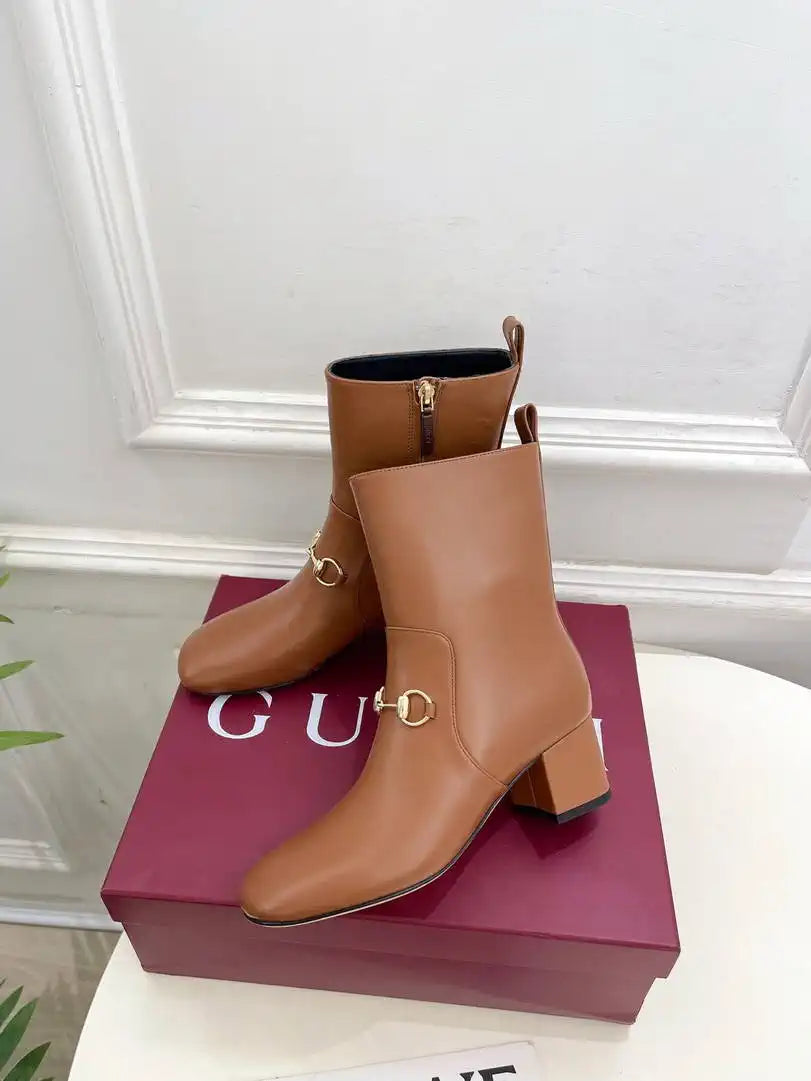 Gucci Women Classic horsebit chunky heel ankle boots G77359