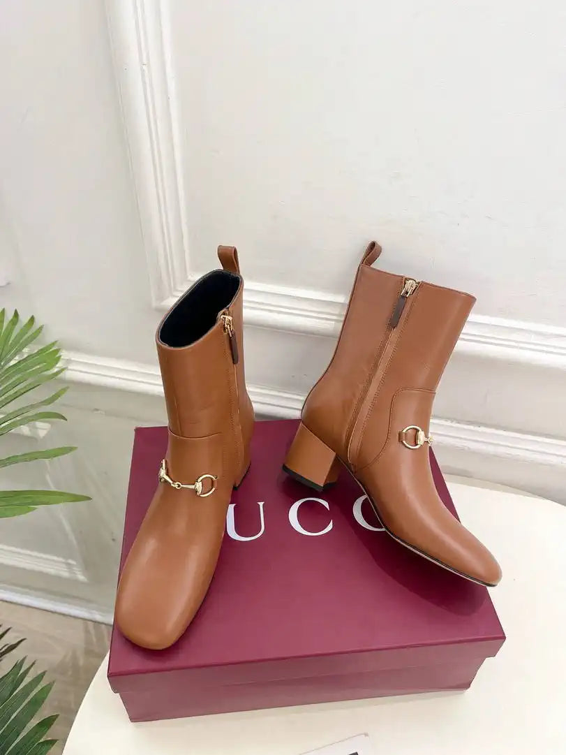 Gucci Women Classic horsebit chunky heel ankle boots G77359