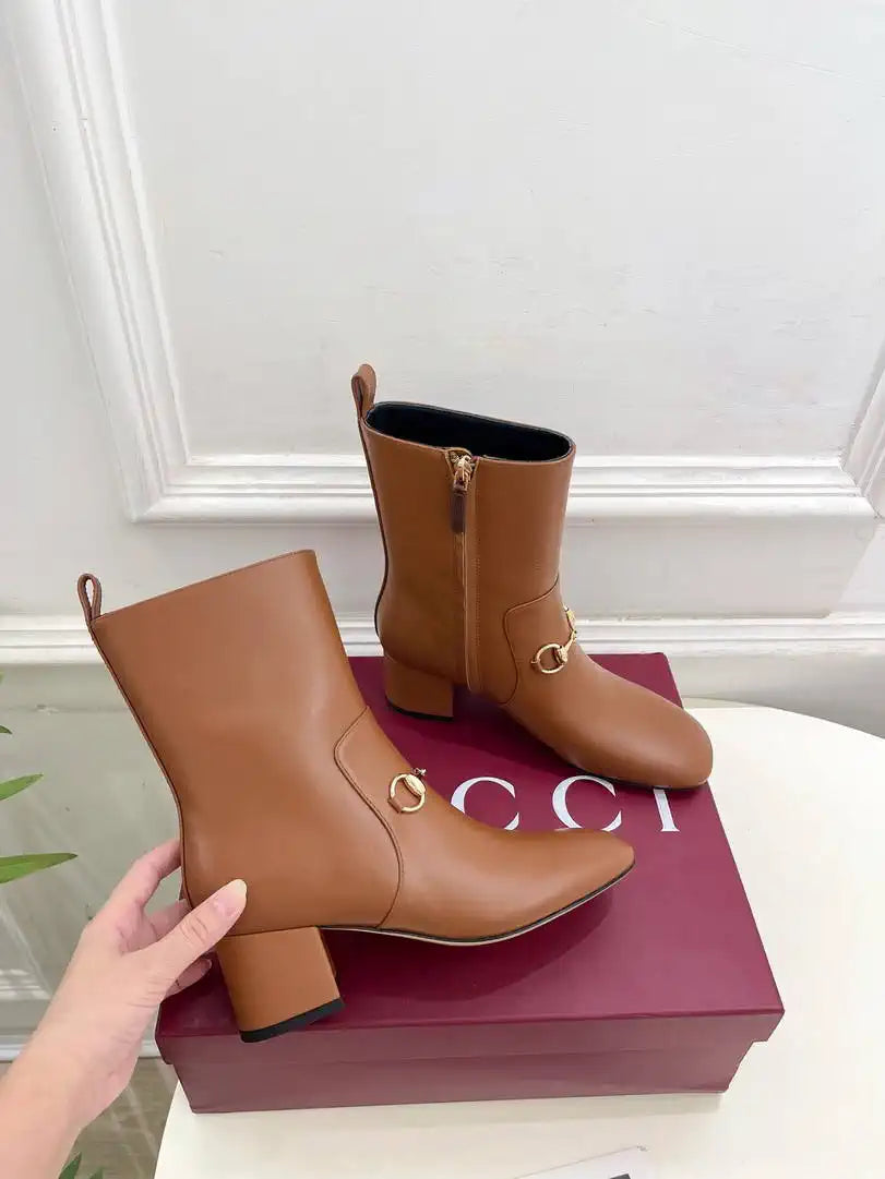 Gucci Women Classic horsebit chunky heel ankle boots G77359