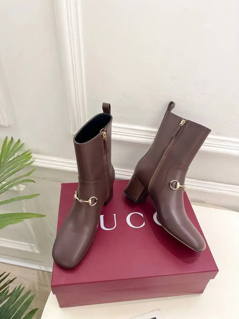 Gucci Women Classic horsebit chunky heel ankle boots G77360